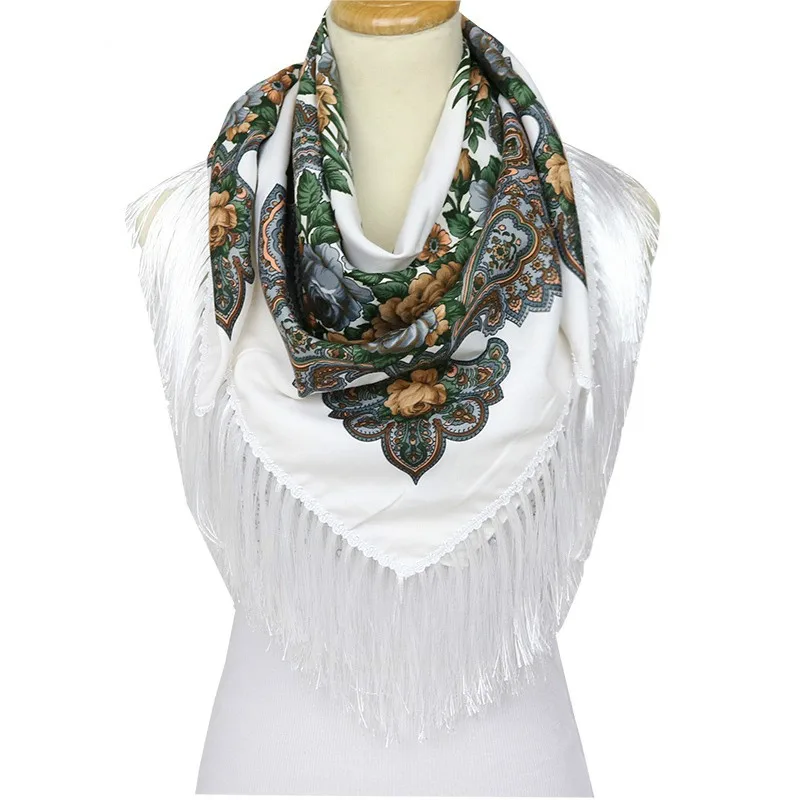 2017 Autumn and Winter Russian Brand New Fashion Big Size Square Scarf Cotton Long Tassel Print Shawl For Women Floural |