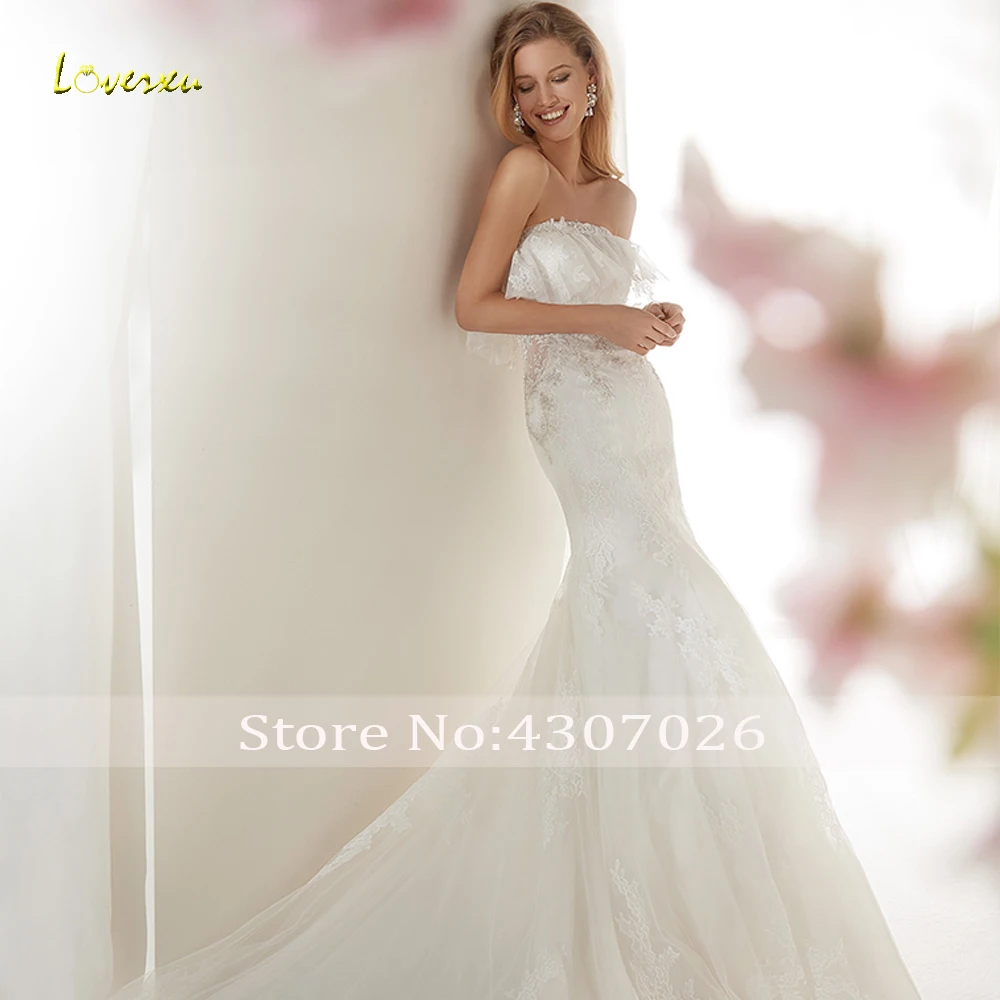 Loverxu Русалка без бретелек Boho пляжные свадебные платья Шикарные аппликации