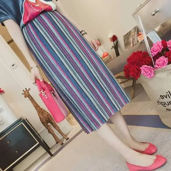 С металлическими блестками Lurex Stripe плиссированная юбка миди Винтаж блесток