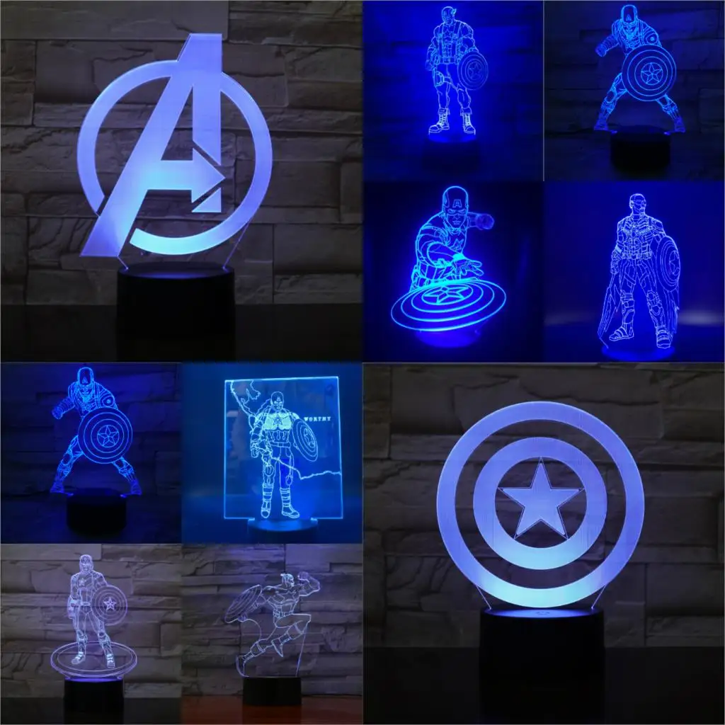 Капитан Америка 3D лампа детская Luminaria ночной Светильник многоцветный светодиодный флеш-накопитель USB, сенсорный Игрушки для малышей одежда для малышей в национальном гаджеты реквизит