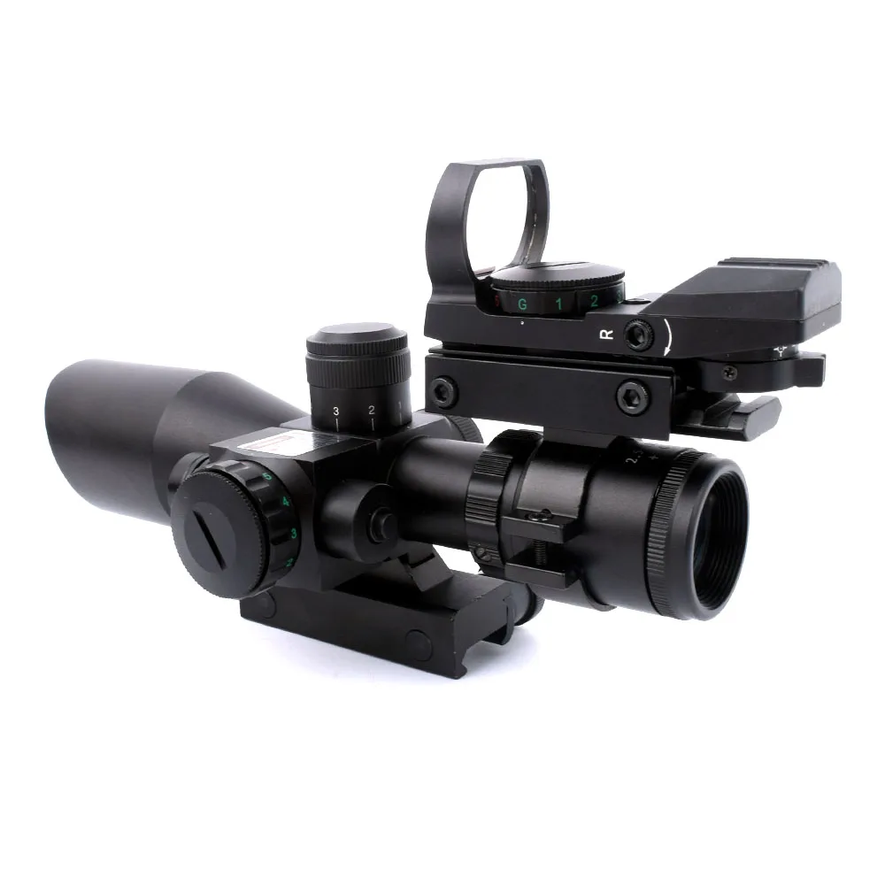 

2.5-10X40 Tactical Rifle Scope w/Red Laser&Holographic Green/Red Dot Sight Combo Airsoft Gun Weapon Sight Hunting