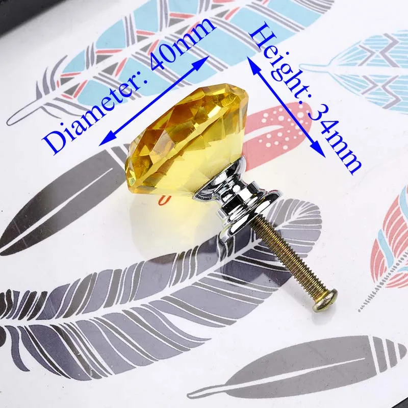 40mm Yellow NAIERDI 40 мм Diamond форма дизайн кристалл стеклянные ручки шкаф ручки для выдвижных ящиков кухня ручки мебель ручка - Цвет: 40mm Yellow