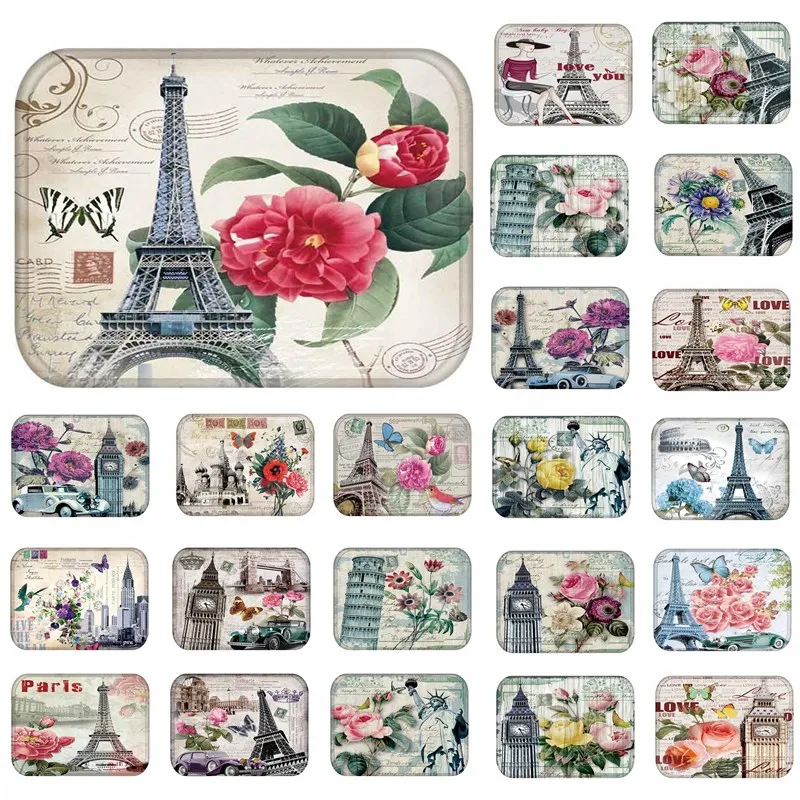 1 шт. 40*60 см Эйфелева Башня Биг Бен шаблон противоскользящие замша Ковры двери