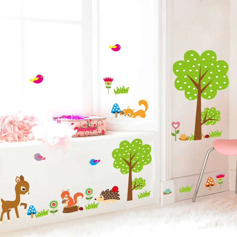 Новые DIY Счастливые Животные зоопарк олень белка Дерево Птицы Наклейка на стену
