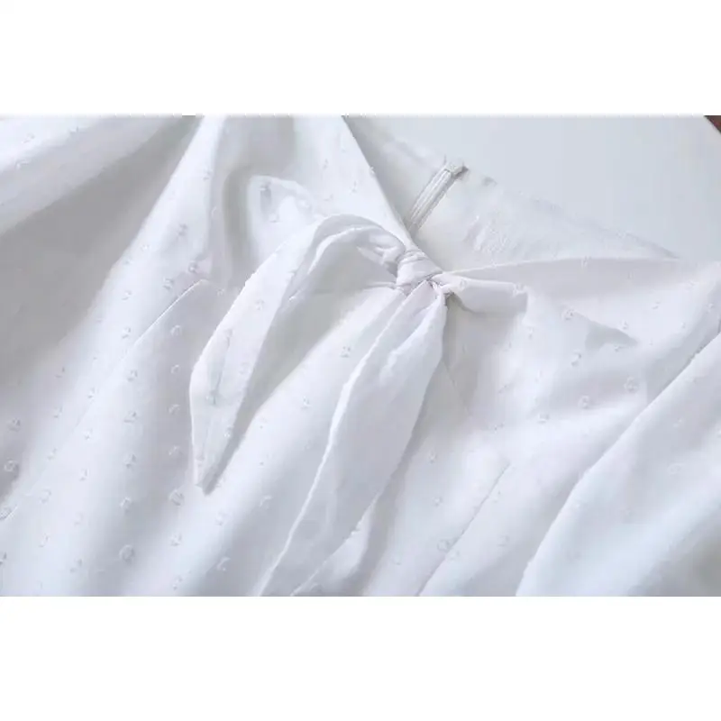 Женское платье с бантом винтажное белое пляжное мини коротким рукавом и вышивкой