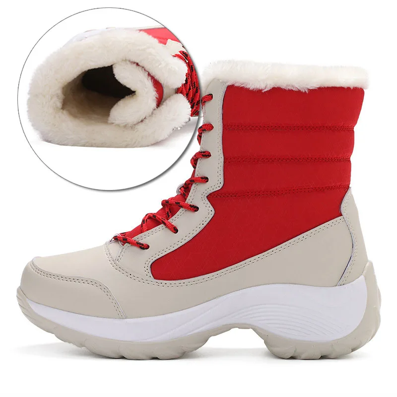 Женские ботинки сохраняющие тепло с круглым носком на платформе обувь меху