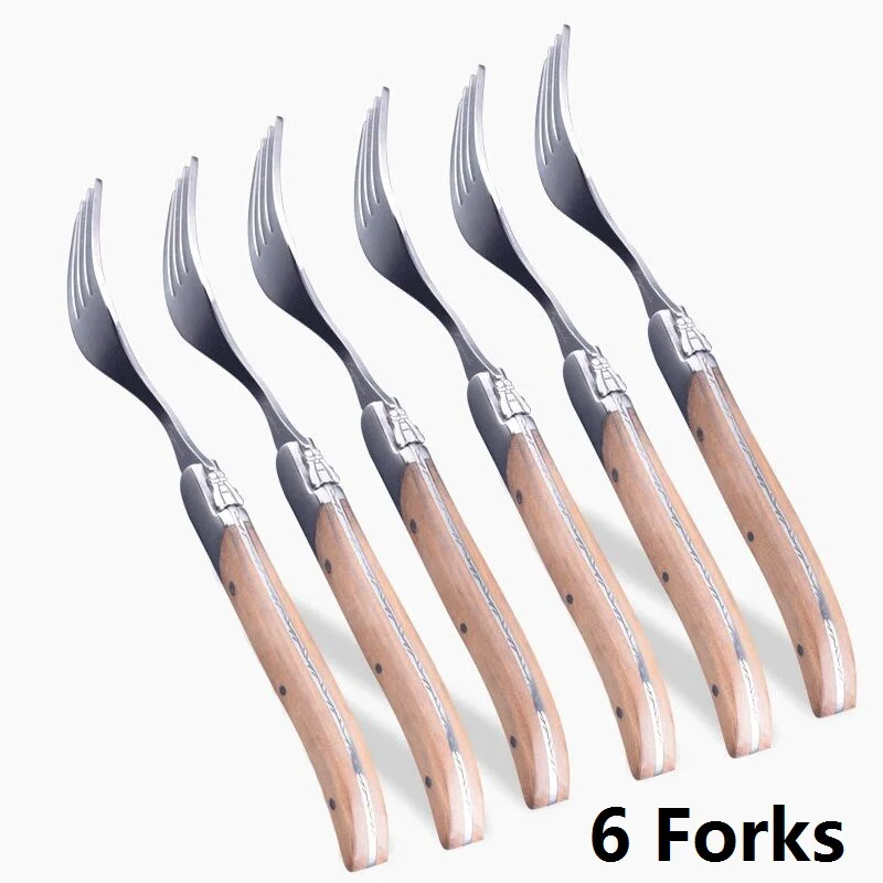 6 forks no box 6 шт. стиль Laguiole вилки для стейка из нержавеющей стали Оливье деревянная ручка столовая вилка ресторан Свадебная посуда столовый набор 8,7 дюймов - Цвет: 6 forks no box