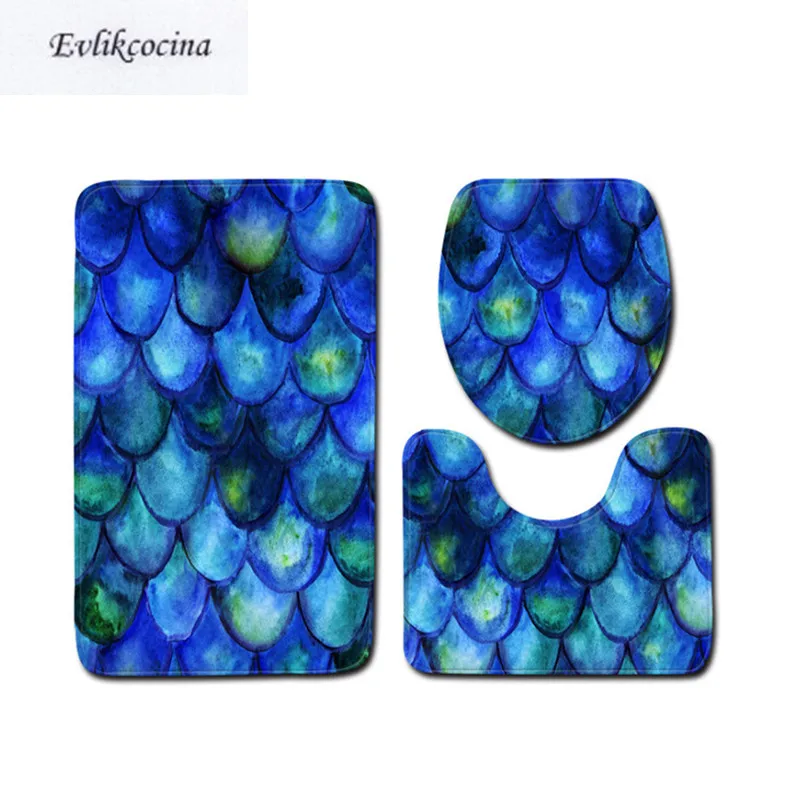 Бесплатная доставка темно синие рыбные чешуи тенты для ванной комнаты коврик