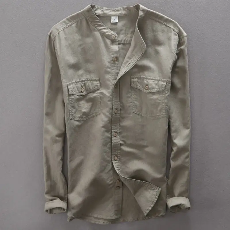 Good quality 2018 Mens Long Sleeve Solid Dress Shirt with Pocket Male Casual stand-collar Tops Button Down Shirts | Мужская одежда