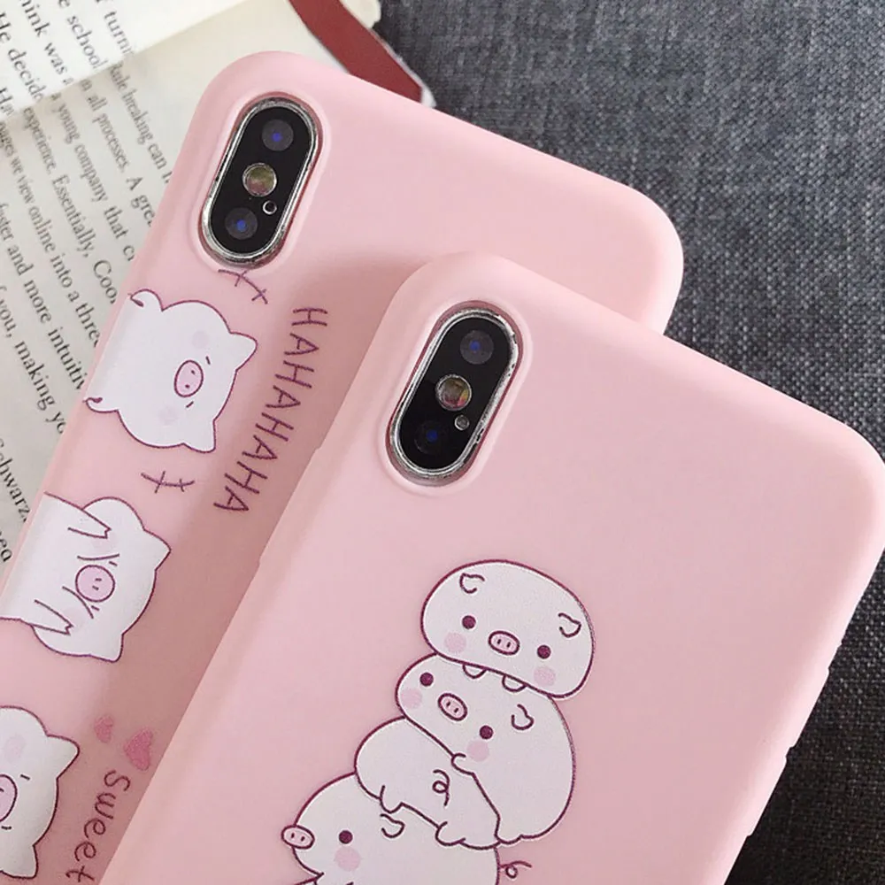 Cute Pink Case For iPhone X XS XR Xs Max Cases Animal Soft TPU Cover Matte Dirt-resistant Plain Fashion Phone Accessories | Мобильные