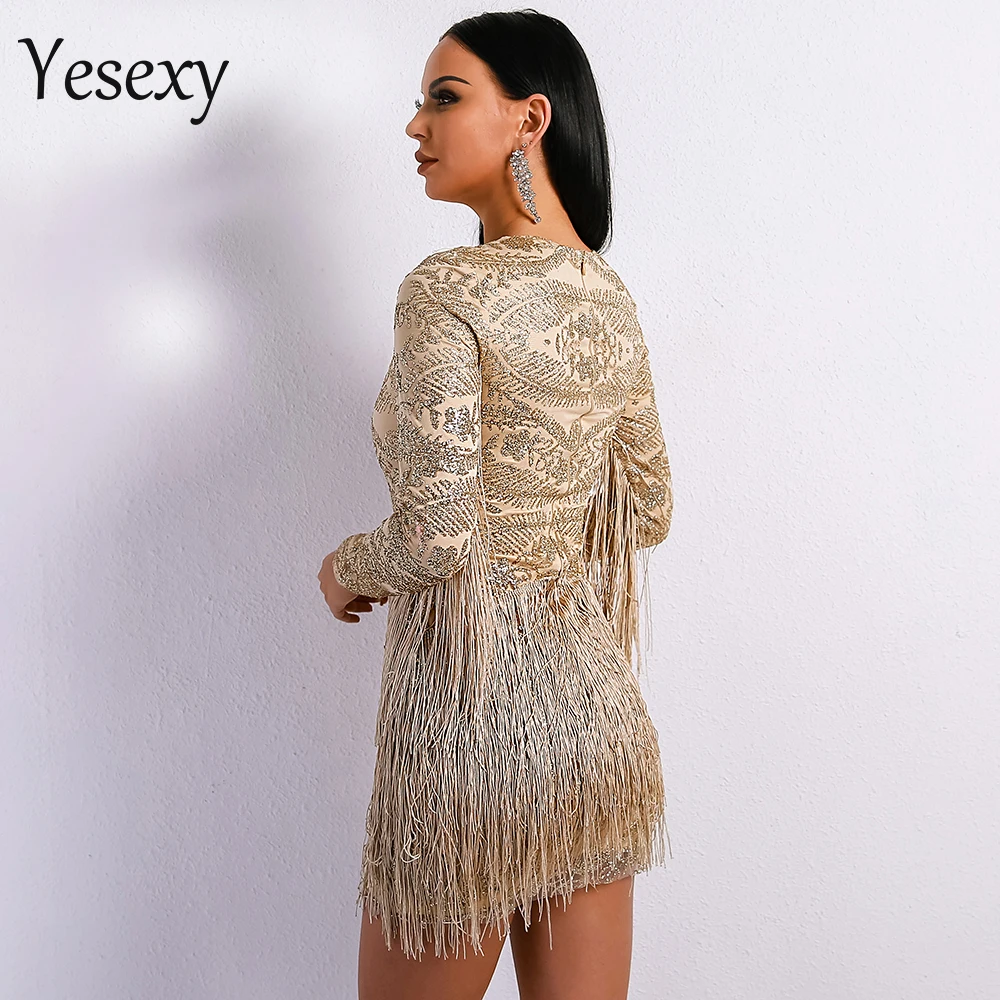 Yesexy 2019 Осенние сексуальные элегантные женские мини-платья с круглым вырезом и