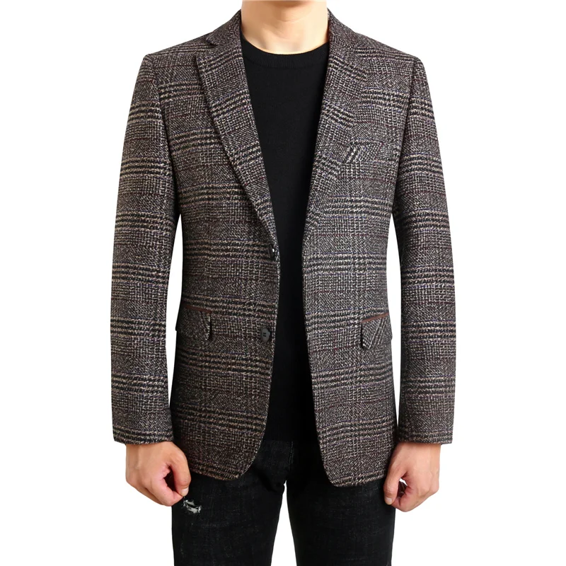 2019 Men Wool Business Blazer Good Quality Winter Wool Casual Suit Jacket For Men Slim Fit Plaid Striped Quality Men Blazer