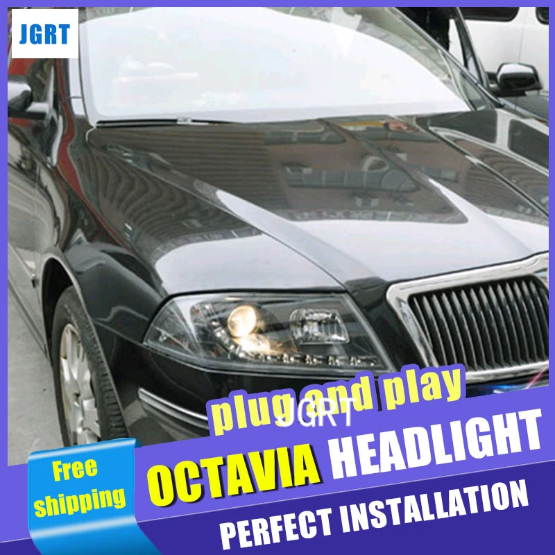 Автомобильный Стайлинг фар в сборе 2006-2009 для Skoda Octavia douleu Angel Eye светодиодный DRL Объектив двойной луч H7 hid комплект с 2 шт