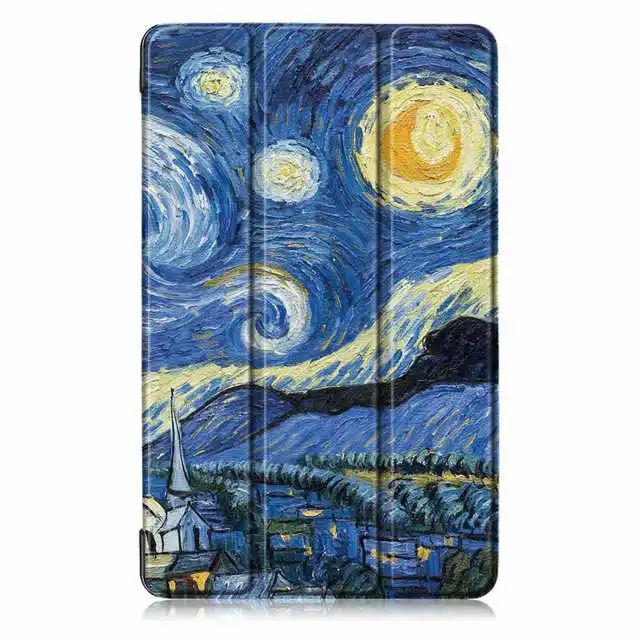 Starry Night Цветной смарт-чехол с принтом из искусственной кожи чехол для huawei MediaPad M6 8,4 дюймов планшет с функцией автоматического сна чехол для M6 8,"+ пленка+ ручка - Цвет: Starry Night