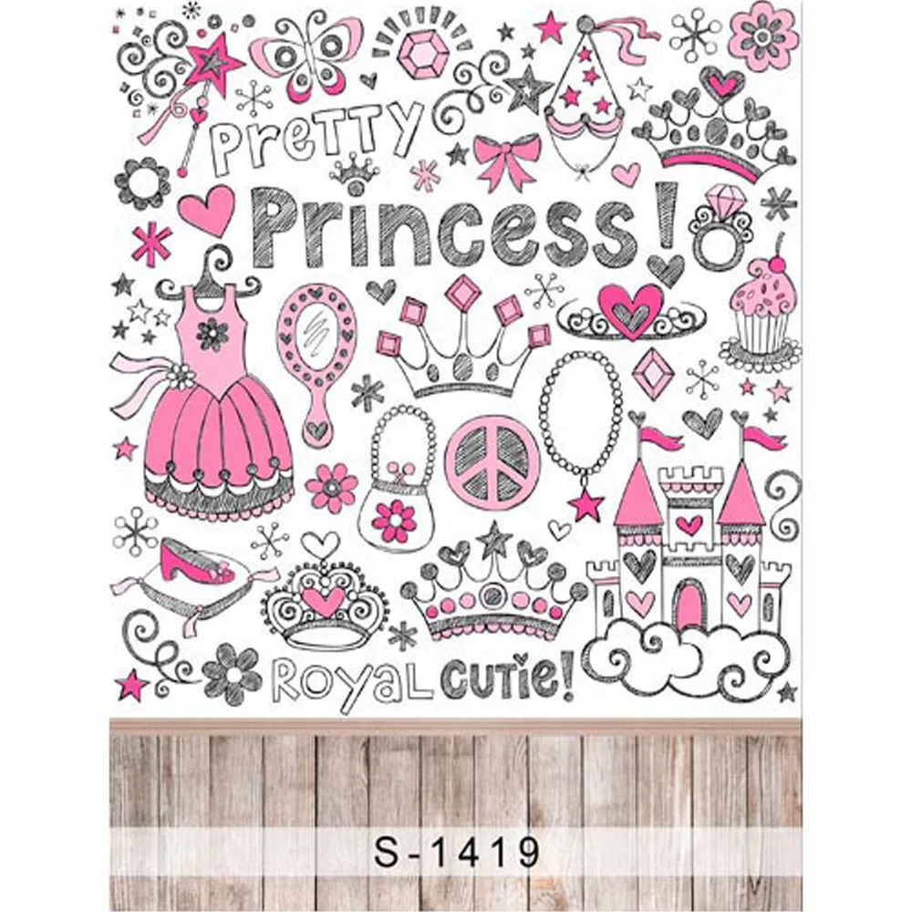 Pretty Princess Background for Photo Studio Printed Drawings Pink Dress Baby Girls Birthday Photography Backdrops Wood Floor | Электроника
