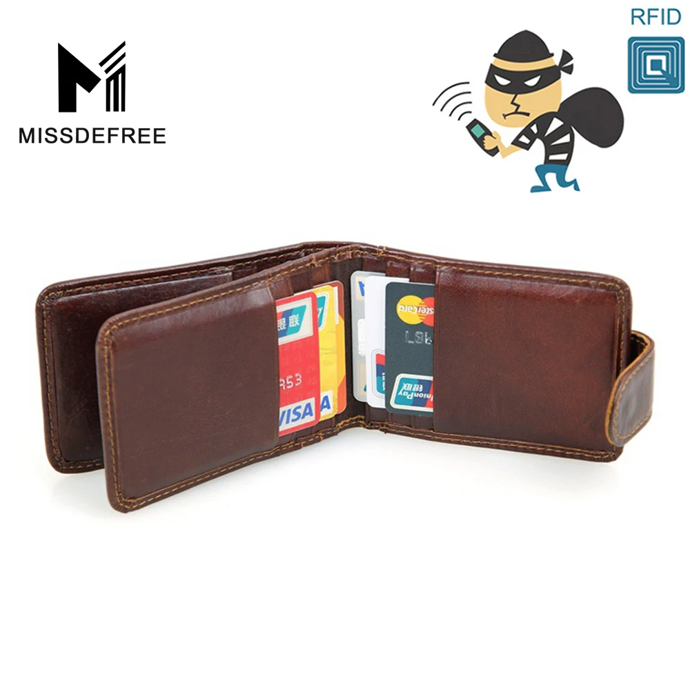 RFID Блокирование Натуральная Кожа Мужчины Кошелек Бизнес Кредитная Карта