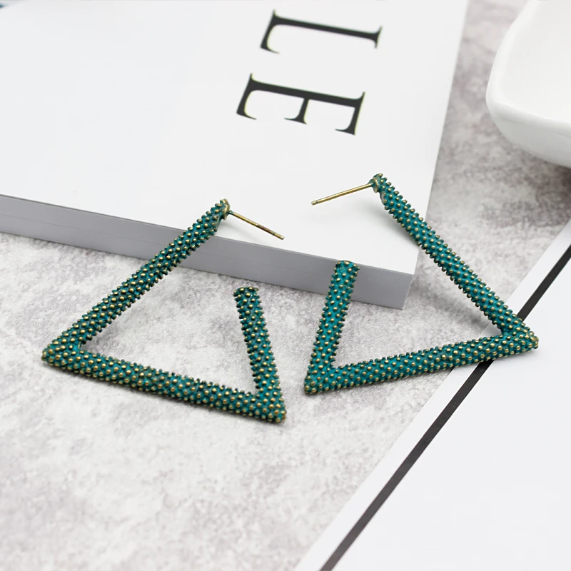 Серьги-гвоздики с треугольниками бронзовые голубые | Украшения и аксессуары