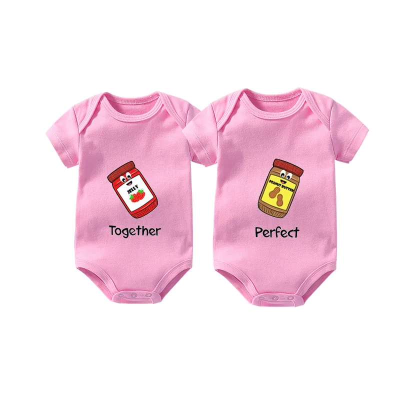 2019 Ysculbutol twins strawberry jam together and peanut butter perfect baby bodysuit customized boy girl clothes | Детская одежда и