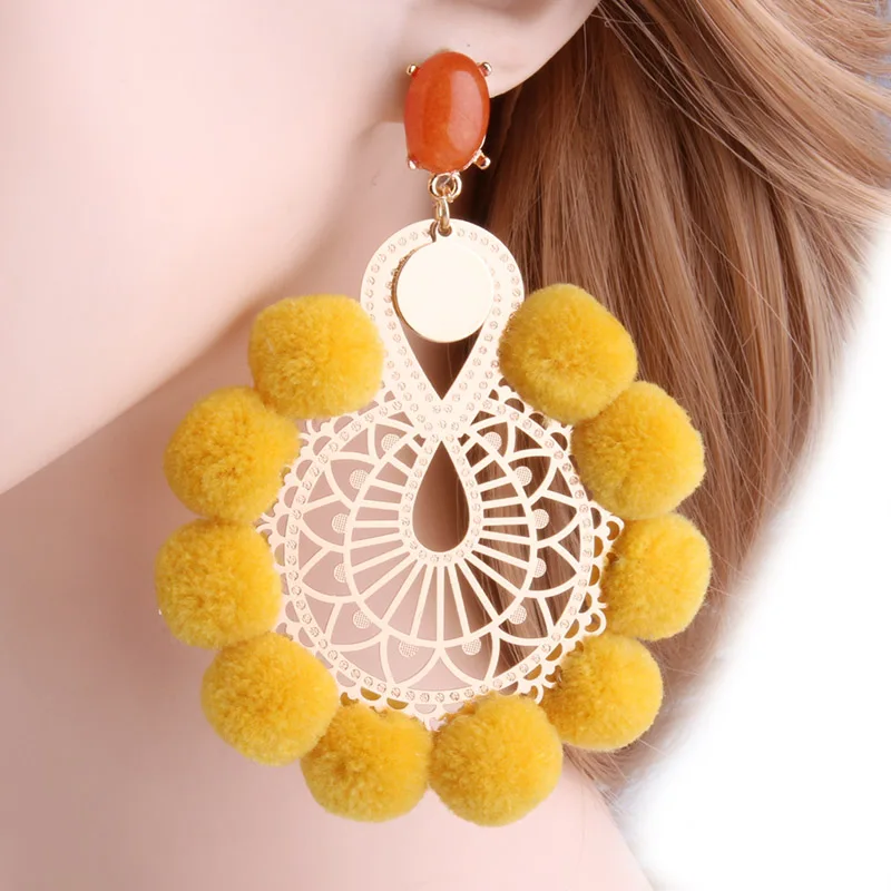 Yellow NeeFu WoFu Hairball, серьги, большие серьги, большая полоса, длинные серьги для женщин, медные Brincos, брендовые серьги, ювелирное изделие - Окраска металла: Yellow