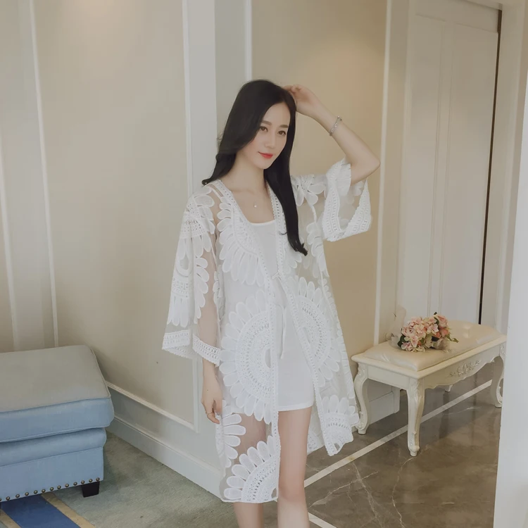 Женская длинная рубашка-кардиган с цветочной вышивкой | одежда