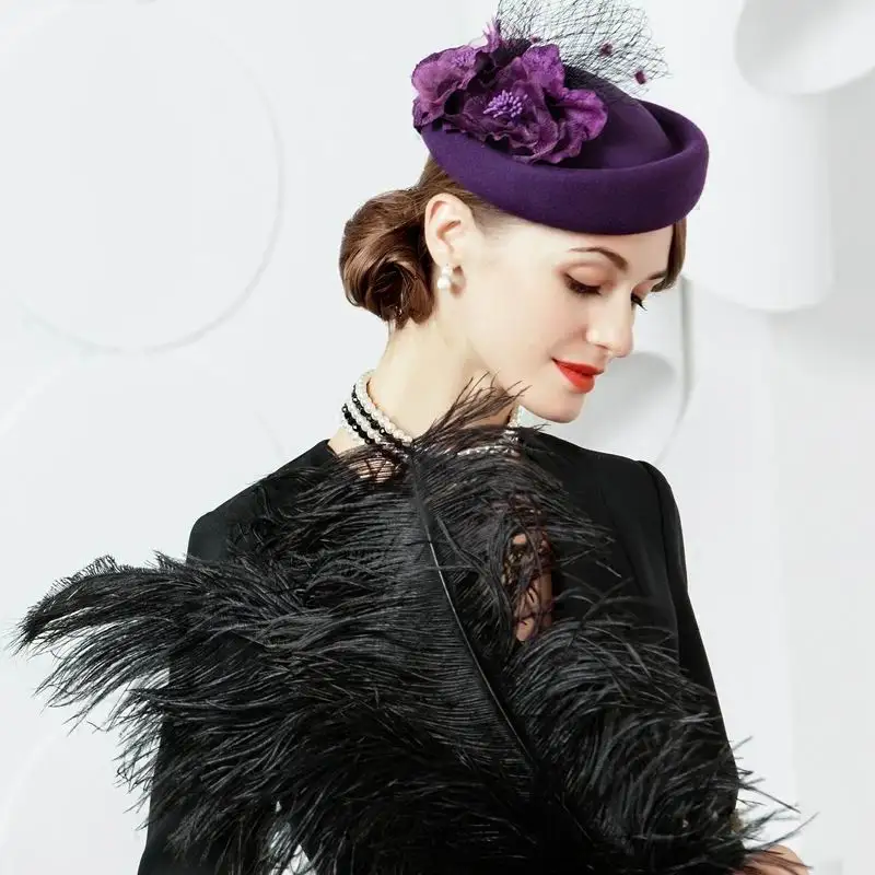 Женская шерстяная шляпа элегантная винтажная Свадебная официальная с цветочным