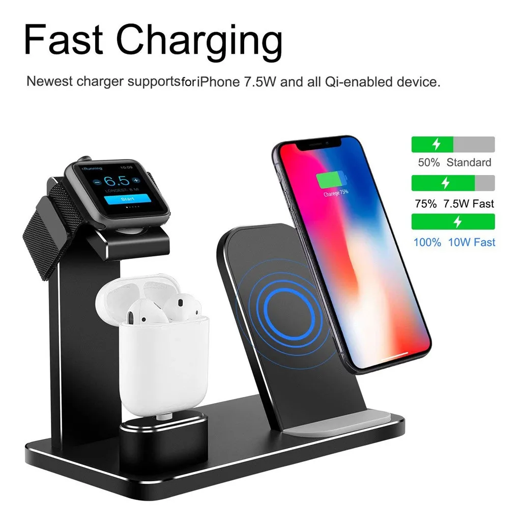 Беспроводная зарядная подставка Qi 3 в 1 для iPhone док станция Apple Watch Airpods 8 / Plus X/Xs /XS