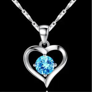 Everoyal, Трендовое Кристальное ожерелье с голубым сердцем для женщин, ювелирное изделие, модное женское серебряное ожерелье 925 пробы, аксессуары для девочек, камни