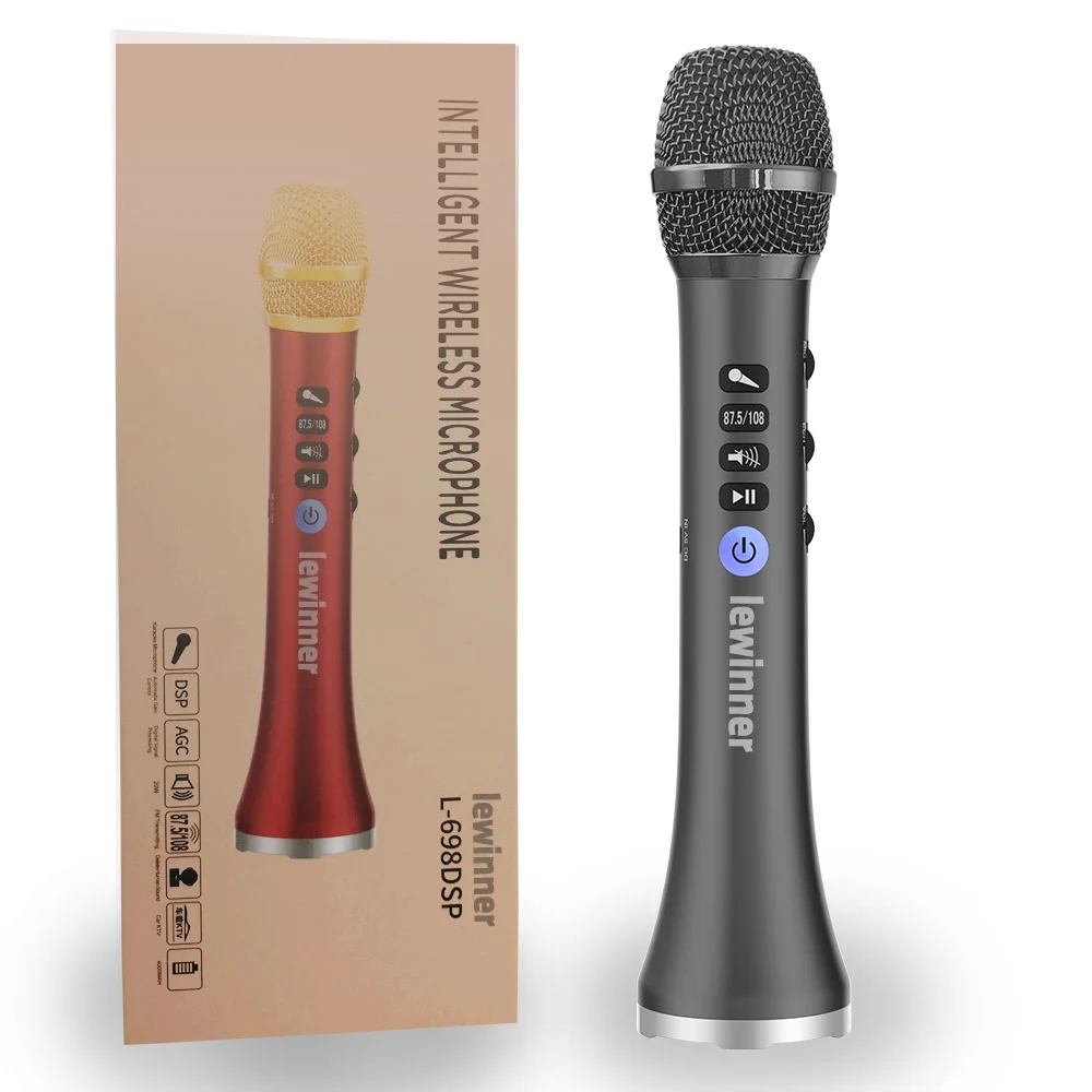 Lewinner L-698DSP Профессиональный 20 Вт Bluetooth караоке микрофон динамик Портативный беспроводной мини домашний KTV для пения и воспроизведения музыки - Цвет: black