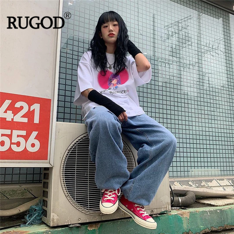 Женская футболка с круглым вырезом RUGOD Повседневная Свободная в японском стиле