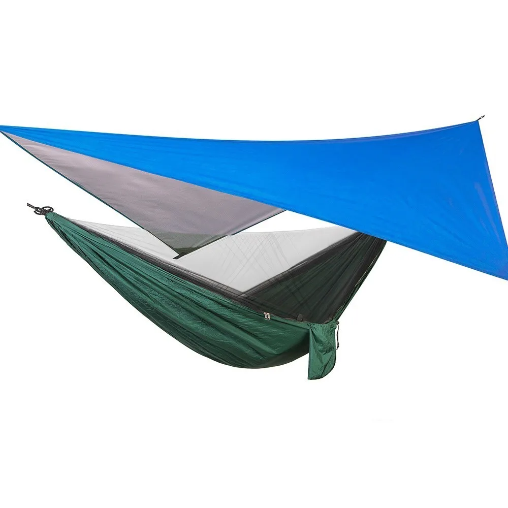 blue dark green 1 комплект сетки гамак+ навес палатка для кемпинга на открытом воздухе портативный без комаров дождь муха брезент парашют качели кровать Водонепроницаемый - Цвет: blue dark green
