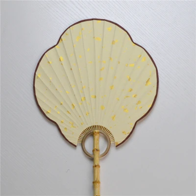 Crabapple yellow Винтажный вентилятор для рисовой бумаги с ручкой, белый, красный, черный, традиционный вентилятор для рукоделия, для взрослых, сделай сам, живопись, китайский бамбуковый корень, декоративный вентилятор, подарок - Цвет: Crabapple yellow