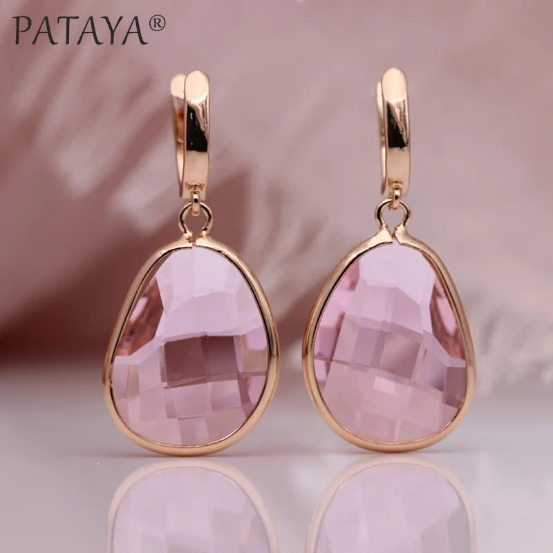Bright Pink PATAYA новые необычные длинные висячие серьги с зеленым Искусственным цирконием, 585 розовое золото, женские изящные свадебные вечерние Простые Модные ювелирные изделия - Окраска металла: Bright Pink