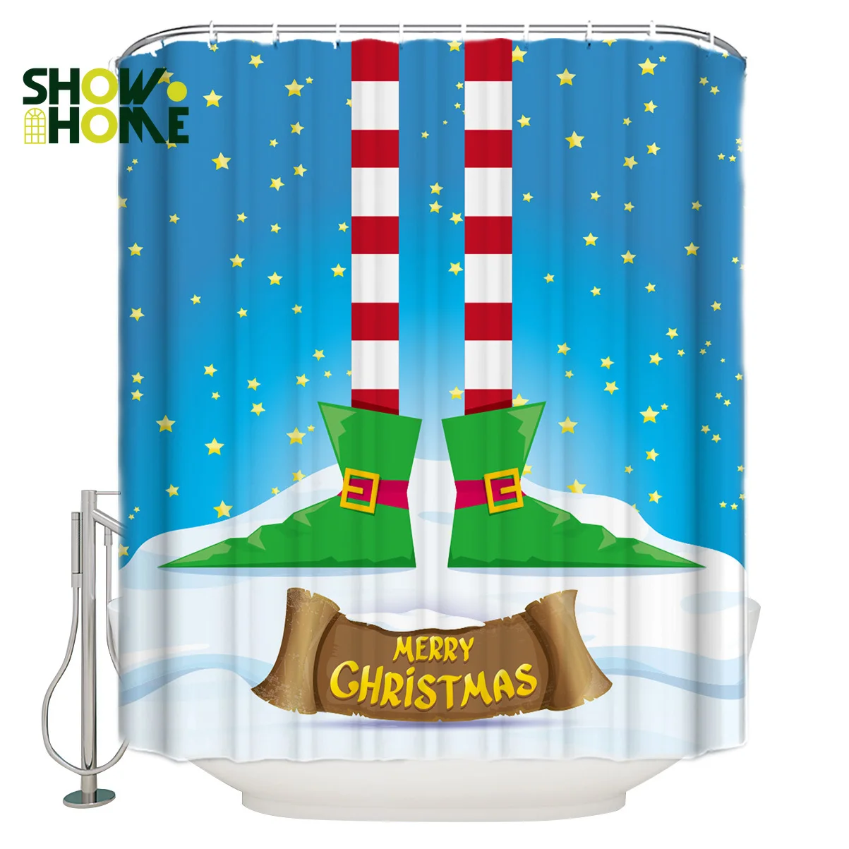 SHOWHOME Shower Curtain Christmas Festival Cartoons Happy Snow Alphabet Children Bathroom Decoration | Дом и сад