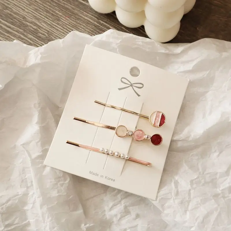 

3pcs/set Drop oil Color Geometric Love Hairpin Set Glaze Metal Hair clips New hair Accessories Headdress dropship