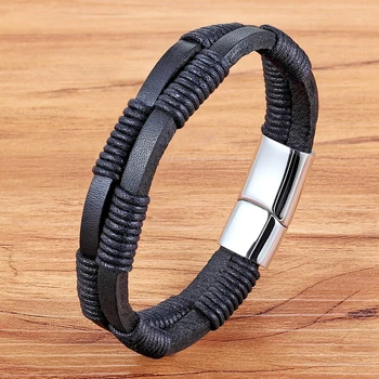 Braided Interlocking & Stitching Genuine Leather Bracelet 2