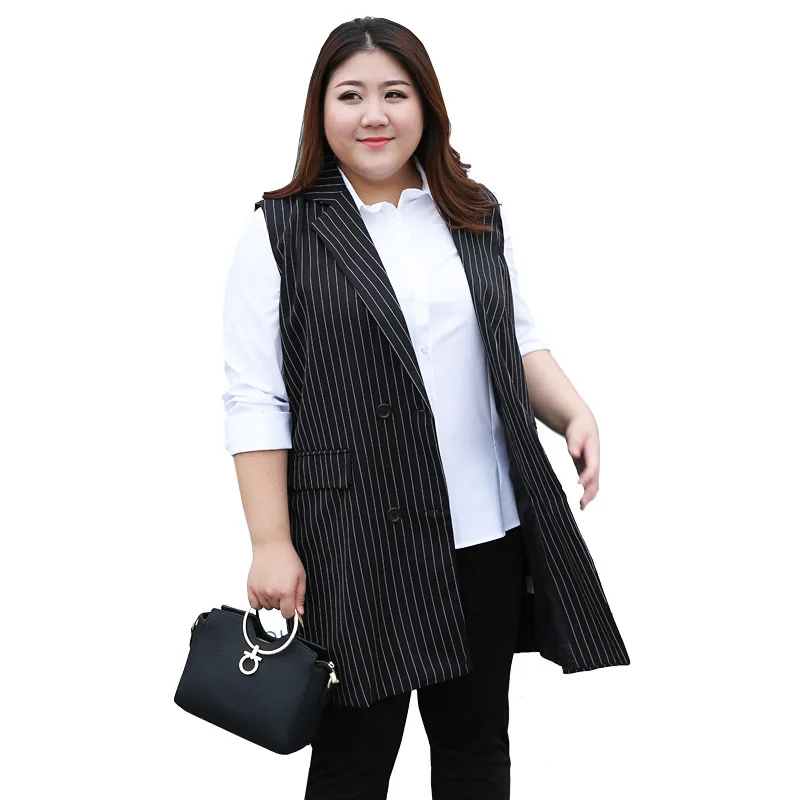 

Large yards suit vest women's Long paragraph plus size professional wear Korean version of the wild striped vest jacket