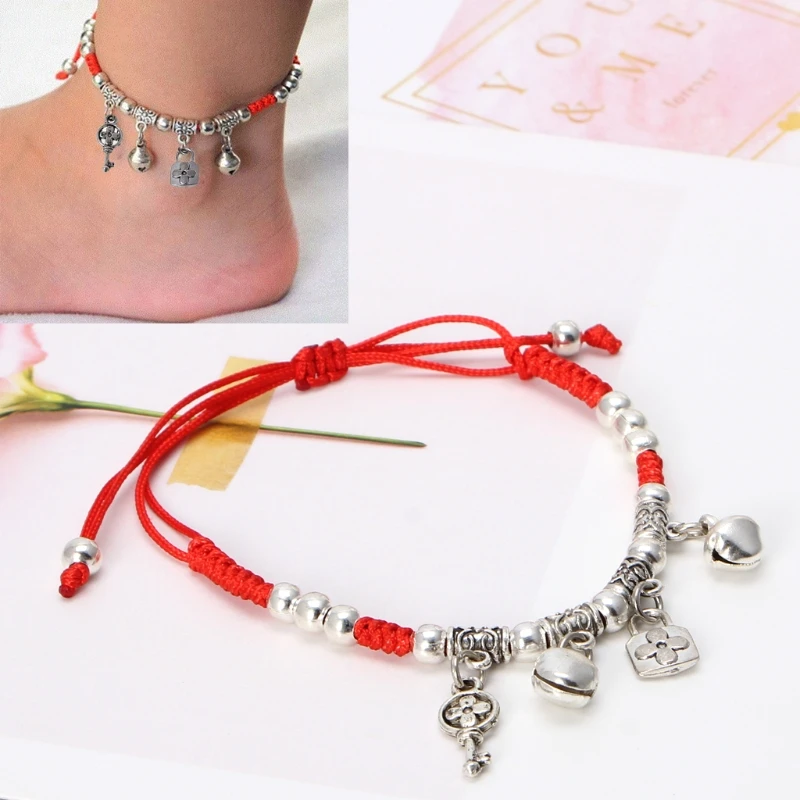 Lucky Red String браслет Древний цвет украшения защита Jingle Bell ножные браслеты|Браслеты с