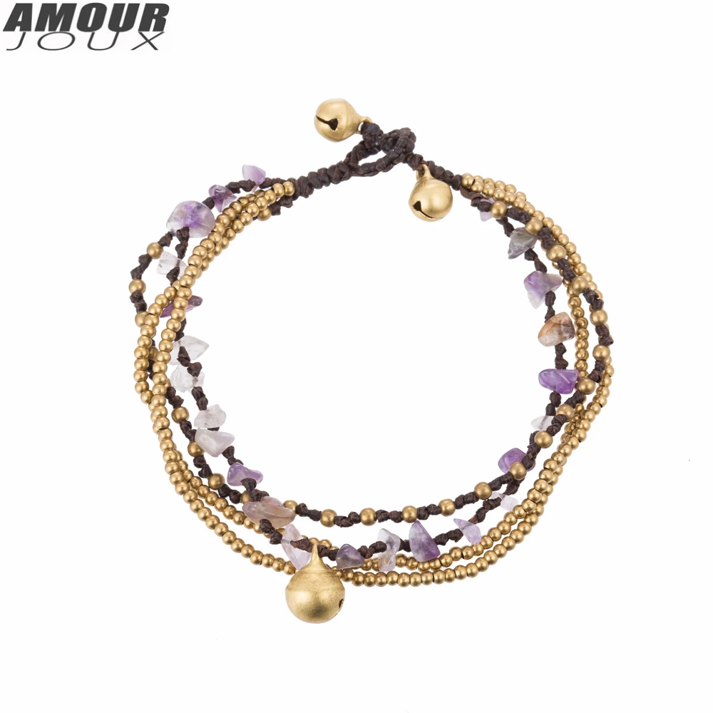 AMOURJOUX, многослойные, ручной работы, 5 цветов/камни, колокольчики, ножные браслеты для женщин, браслет на лодыжку, женский браслет на ногу, Женские Ювелирные изделия