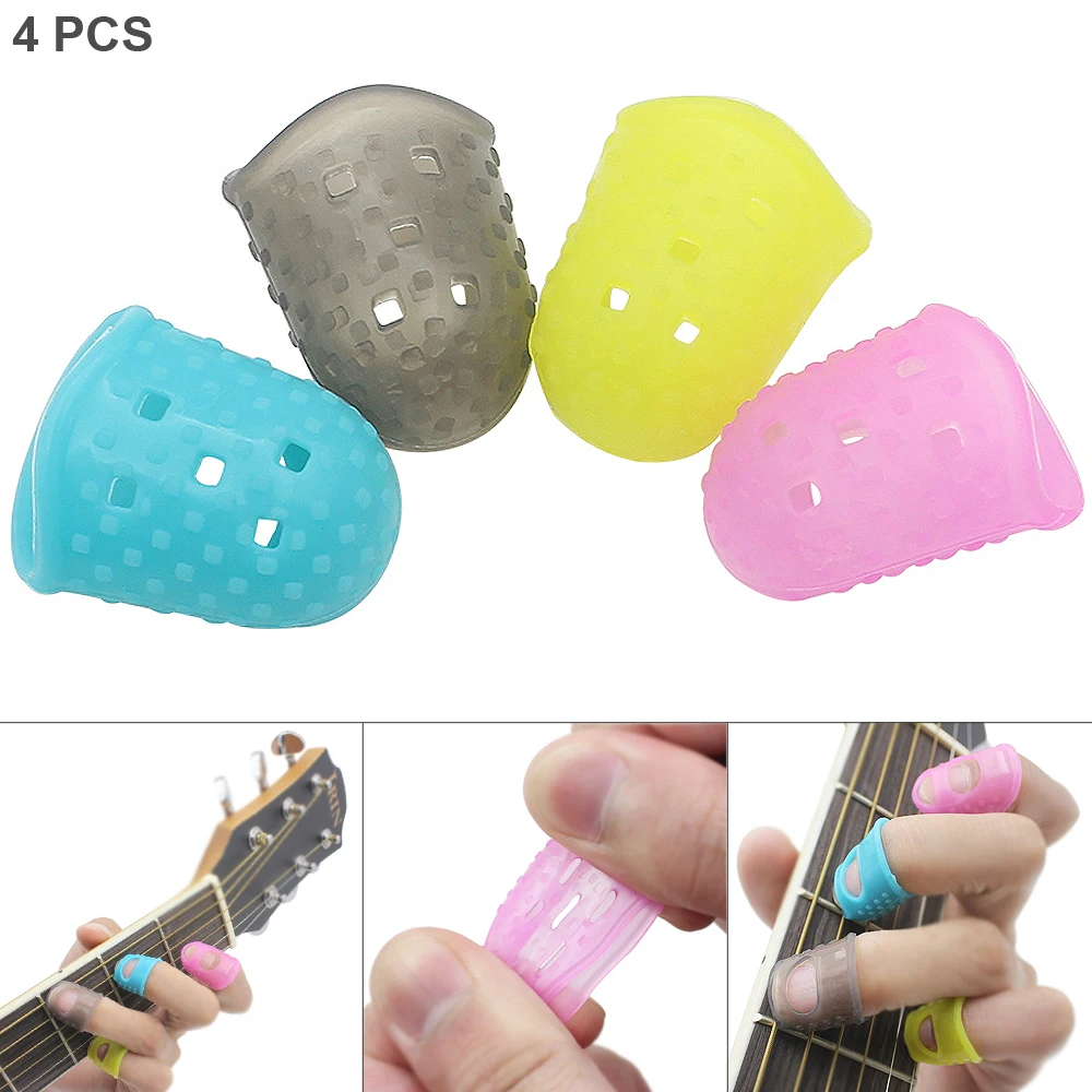 

4pcs/lot Durable Silicone Guitar Pick Fingertip Cover Pressed String Finger Protector for Guitar Ukulele Banjo Mandolin
