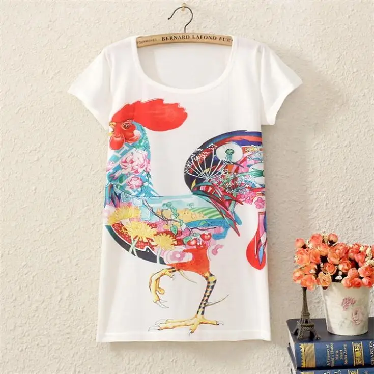 Новая модная женская футболка с большим петухом бесплатная доставка дизайн 2014