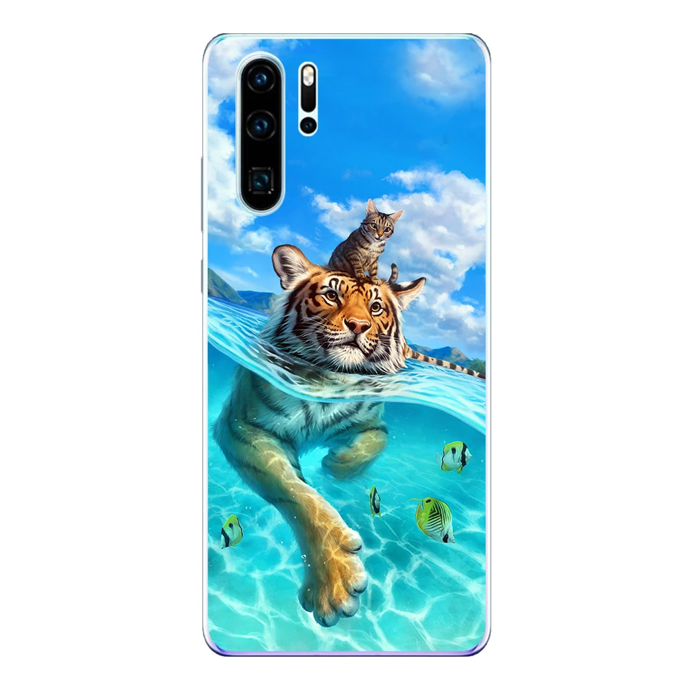 For Huawei P30 Lite Pro Case Cover Soft TPU Silicone Fundas Cute Lion Tiger Fox Wolf Animals Coque Phone Shell |