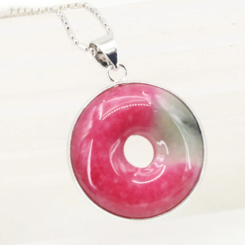 Камень кулон из нержавеющей стали цепи красные нефриты плоский круглый круг