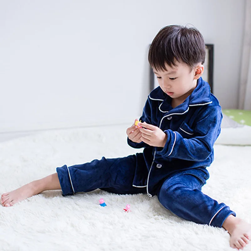 Зимняя Фланелевая Пижама для мальчиков 2019 мягкая теплая Домашняя одежда