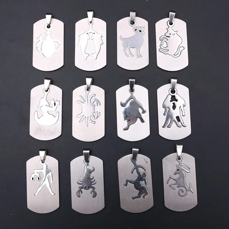 

41*23mm Stainless Steel Twelve Constellation & Zodiac Pendant Polygon Charm Necklace Bracelet DIY Handmade Accessories 2pcs