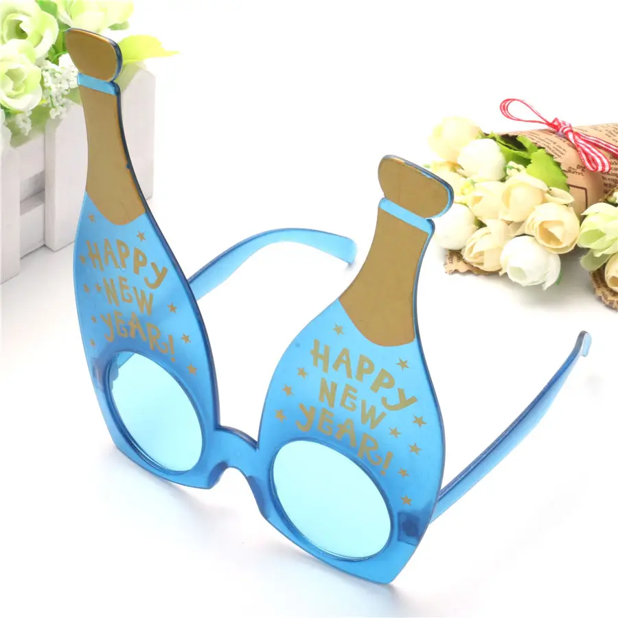 Забавный с новым годом голубая бутылка вина костюм очки для вечеринки подарок