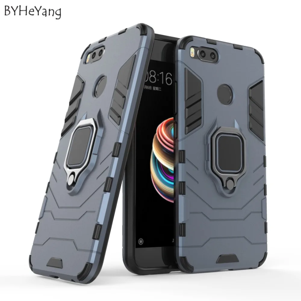 BYHeYang Luxury Armor Case For Xiaomi Mi A1 case mi5x back cover Metal Ring Bracket Cover 5X Coque 360 Full Protective | Мобильные