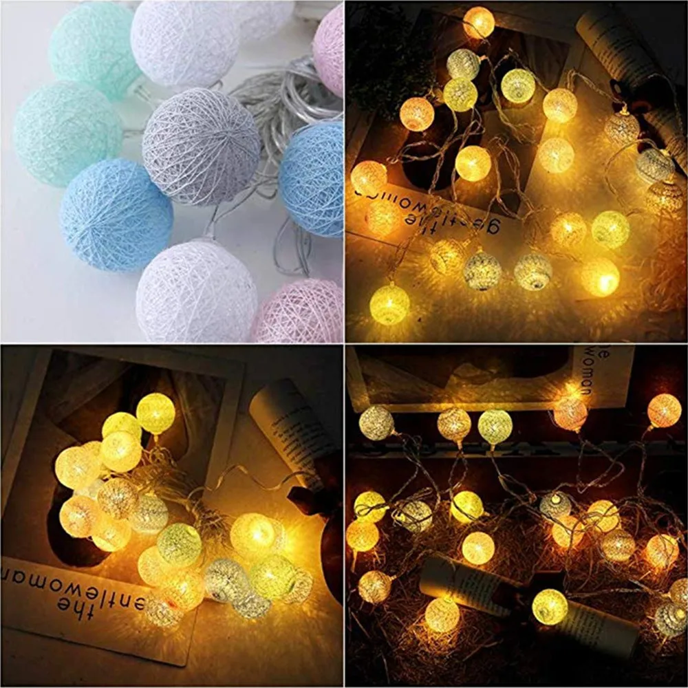 Новое поступление 3 м 20LED/6 м 40LED хлопковый шар струнный светильник для свадьбы, вечеринки, Рождества, дома, улицы, декоративная лампочка для гирлянд, струны