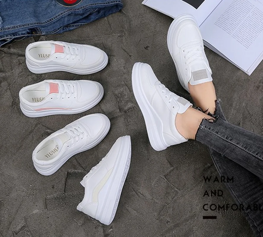 Женские кроссовки на платформе Белые Повседневные для тенниса b190 весна-лето 2019 |