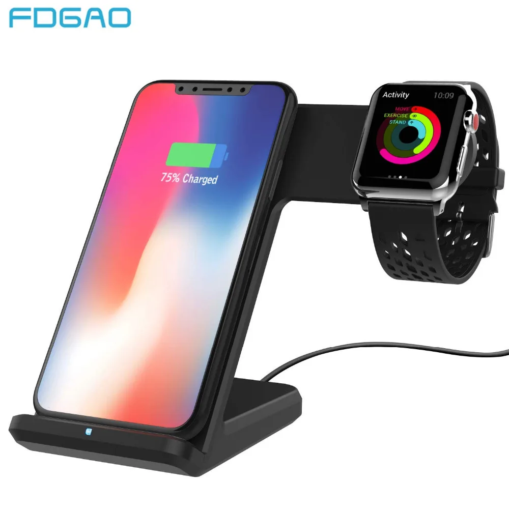 Беспроводное зарядное устройство 2 в 1 Qi для iPhone 12 11 Pro X XS XR 8 10 Вт подставка быстрой