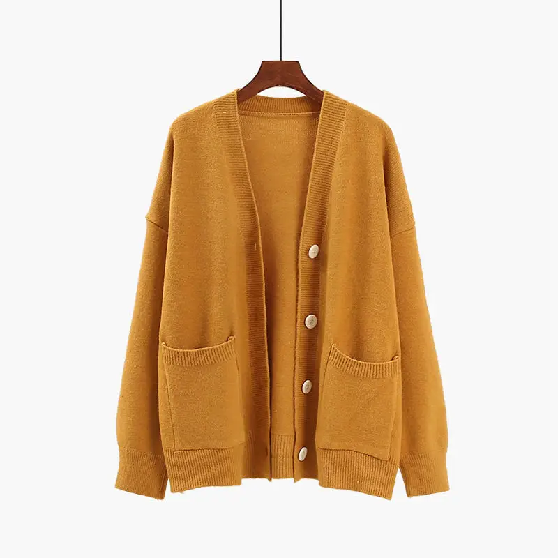 Harajuku V-Neck Sweater Cardigan Women Spring Loose Basic Coats Pockets Knit Fashion Jacket Female C5216 |